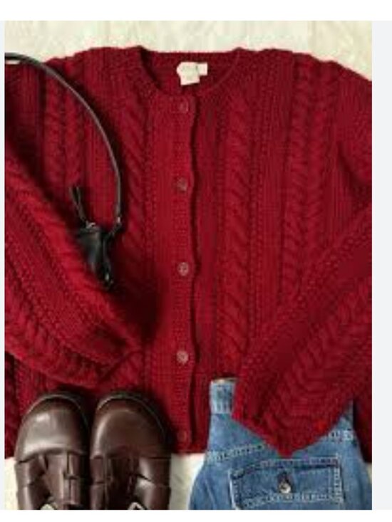 J. Crew Sweaters - RARE Vintage J.Crew 100% Wool Chunky Cable Knit Red Boxy Cardigan S